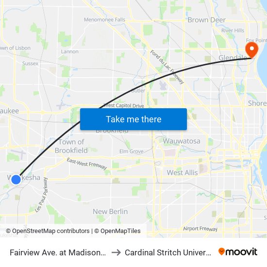 Fairview Ave. at Madison St. to Cardinal Stritch University map