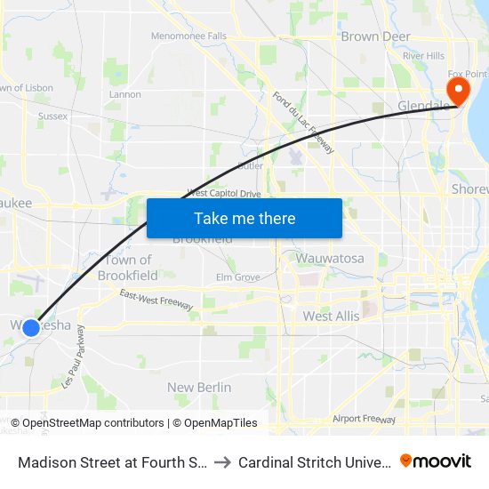 Madison Street at Fourth Street to Cardinal Stritch University map