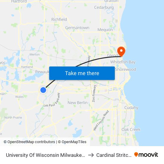 University Of Wisconsin Milwaukee at Waukesha Fine Arts to Cardinal Stritch University map