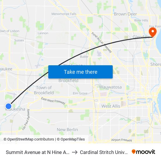 Summit Avenue at N Hine Avenue to Cardinal Stritch University map