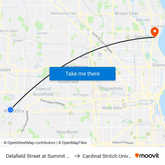 Delafield Street at Summit Avenue to Cardinal Stritch University map