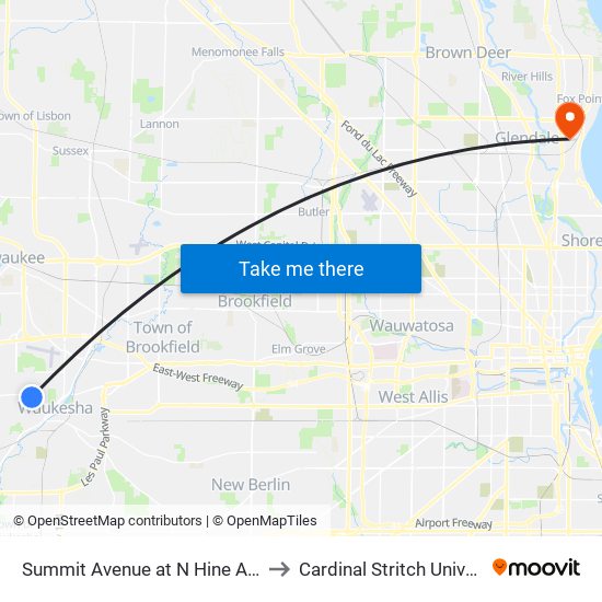 Summit Avenue at N Hine Avenue to Cardinal Stritch University map