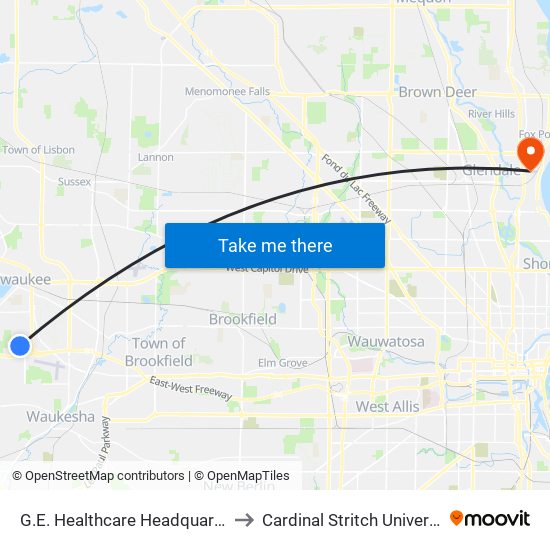 G.E. Healthcare Headquarters to Cardinal Stritch University map