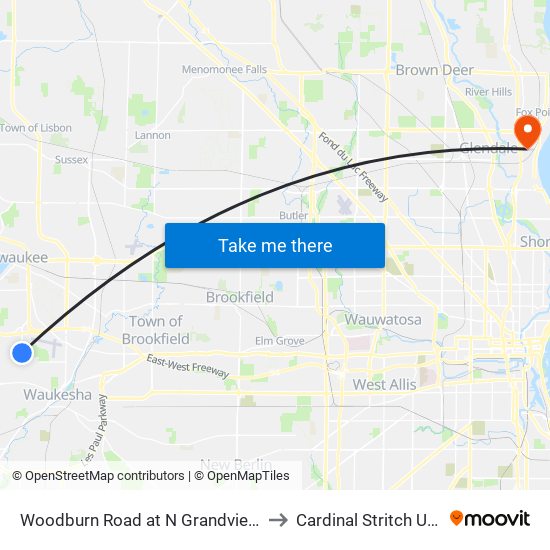 Woodburn Road at N Grandview Boulevard to Cardinal Stritch University map