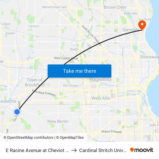 E Racine Avenue at Cheviot Chase to Cardinal Stritch University map