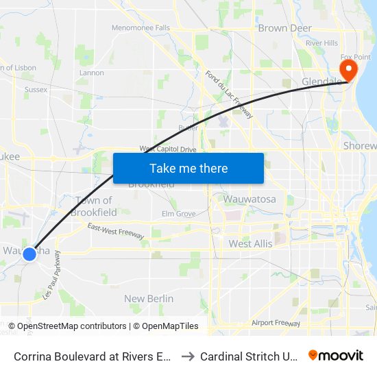 Corrina Boulevard at Rivers Edge Apartm to Cardinal Stritch University map
