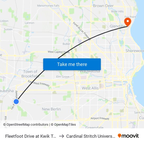 Fleetfoot Drive at Kwik Trip to Cardinal Stritch University map