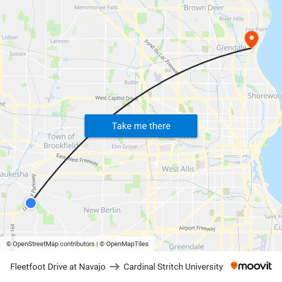 Fleetfoot Drive at Navajo to Cardinal Stritch University map