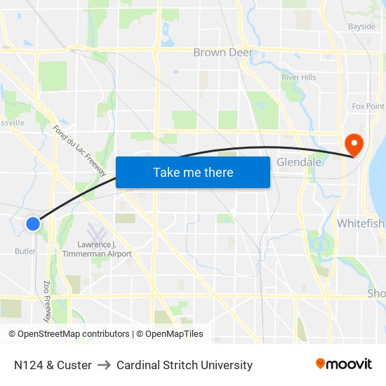N124 & Custer to Cardinal Stritch University map