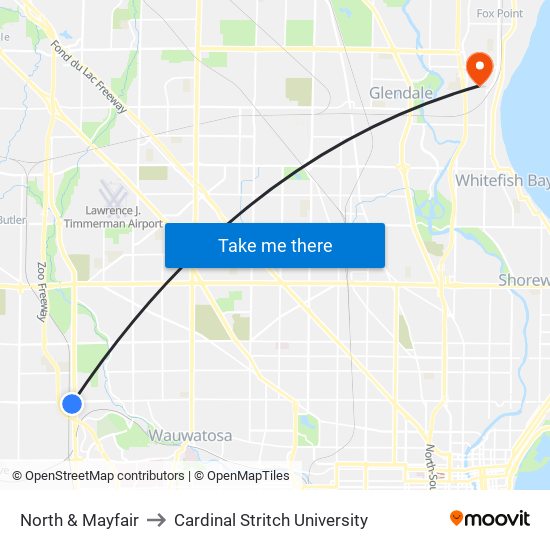 North & Mayfair to Cardinal Stritch University map