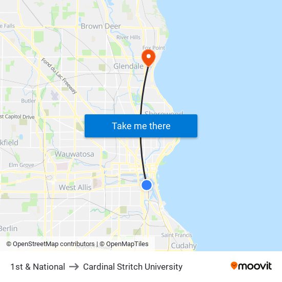 1st & National to Cardinal Stritch University map