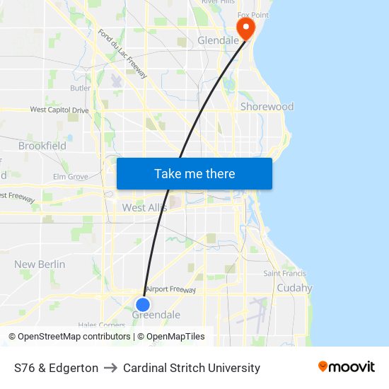 S76 & Edgerton to Cardinal Stritch University map