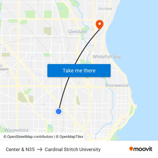 Center & N35 to Cardinal Stritch University map