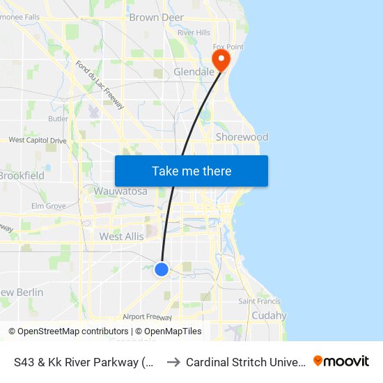 S43 & Kk River Parkway (West) to Cardinal Stritch University map