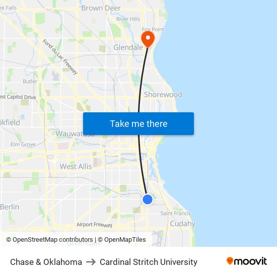 Chase & Oklahoma to Cardinal Stritch University map