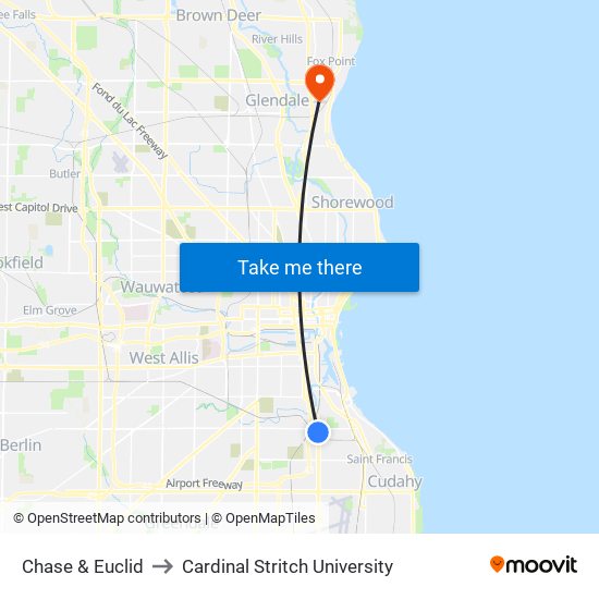 Chase & Euclid to Cardinal Stritch University map
