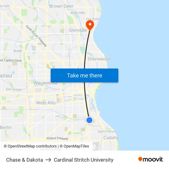 Chase & Dakota to Cardinal Stritch University map