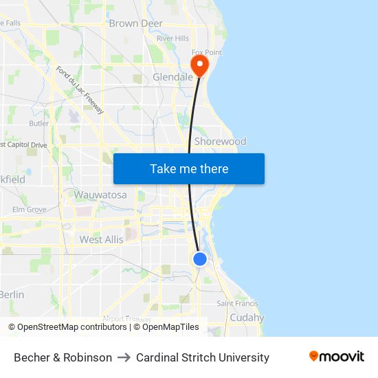 Becher & Robinson to Cardinal Stritch University map