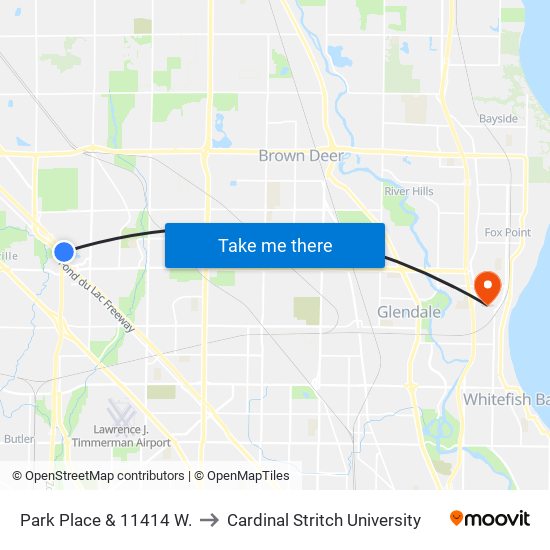 Park Place & 11414 W. to Cardinal Stritch University map