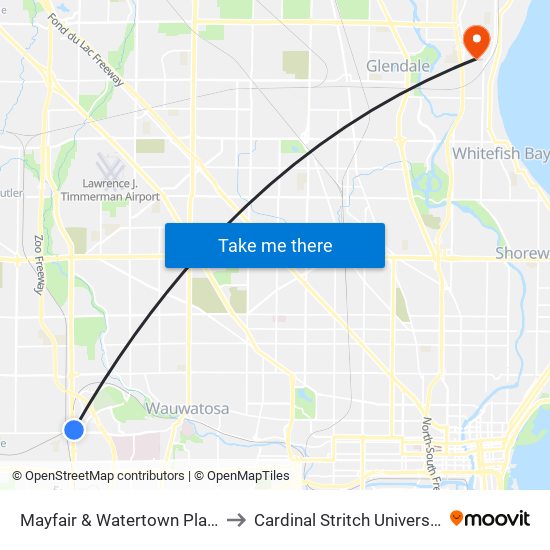 Mayfair & Watertown Plank to Cardinal Stritch University map