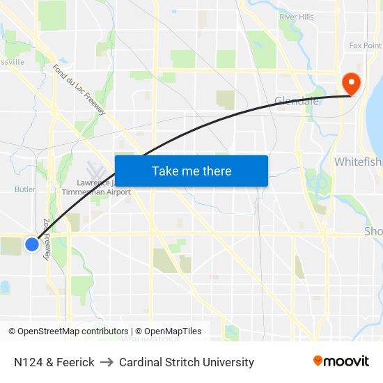 N124 & Feerick to Cardinal Stritch University map