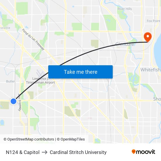 N124 & Capitol to Cardinal Stritch University map