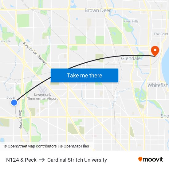 N124 & Peck to Cardinal Stritch University map