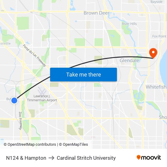 N124 & Hampton to Cardinal Stritch University map