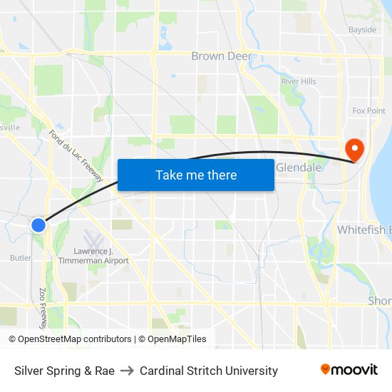 Silver Spring & Rae to Cardinal Stritch University map