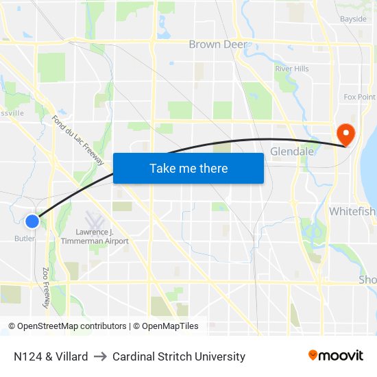 N124 & Villard to Cardinal Stritch University map