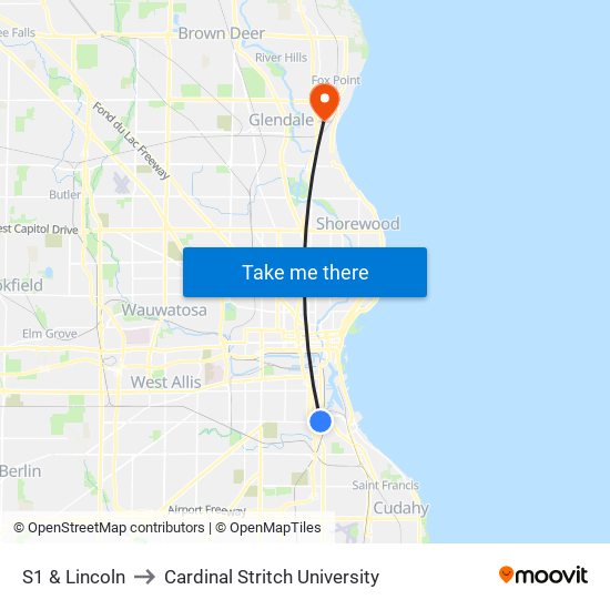 S1 & Lincoln to Cardinal Stritch University map