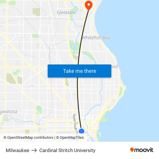 Milwaukee to Cardinal Stritch University map