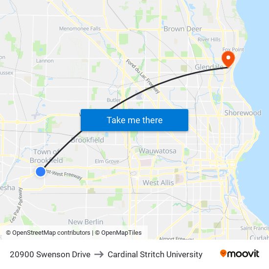 20900 Swenson Drive to Cardinal Stritch University map