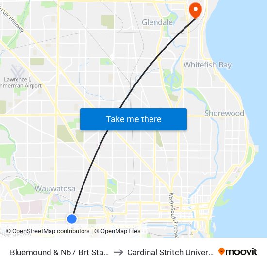 Bluemound & N67 Brt Station to Cardinal Stritch University map