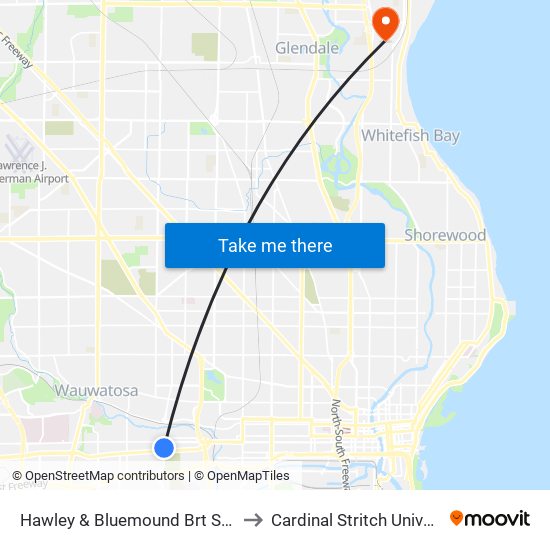 Hawley & Bluemound Brt Station to Cardinal Stritch University map