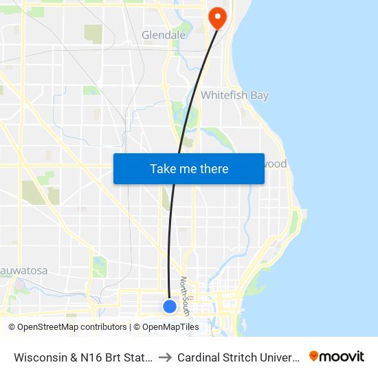 Wisconsin & N16 Brt Station to Cardinal Stritch University map