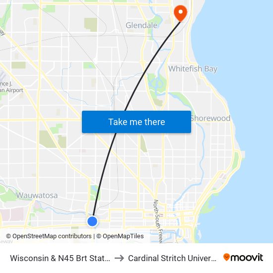 Wisconsin & N45 Brt Station to Cardinal Stritch University map