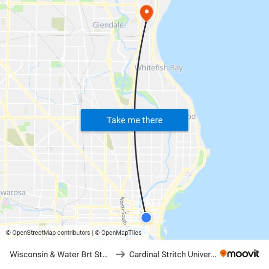 Wisconsin & Water Brt Station to Cardinal Stritch University map