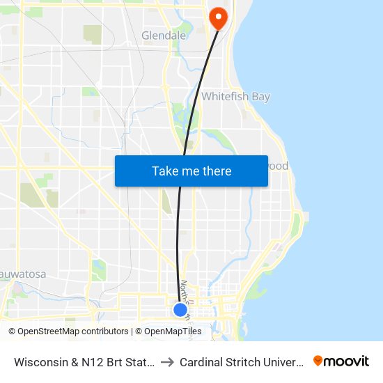 Wisconsin & N12 Brt Station to Cardinal Stritch University map