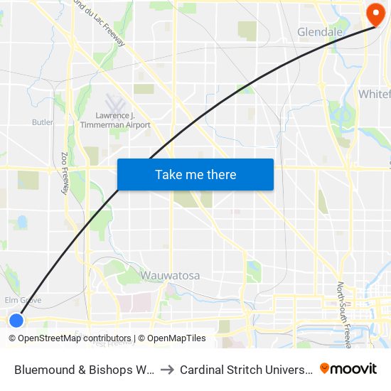 Bluemound & Bishops Way to Cardinal Stritch University map