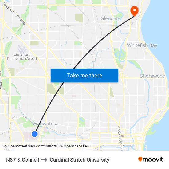 N87 & Connell to Cardinal Stritch University map