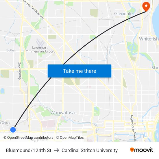 Bluemound/124th St to Cardinal Stritch University map