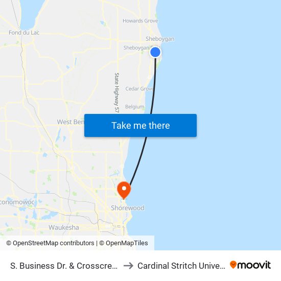 S. Business Dr. & Crosscreek Dr. to Cardinal Stritch University map