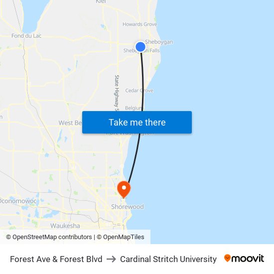 Forest Ave & Forest Blvd to Cardinal Stritch University map