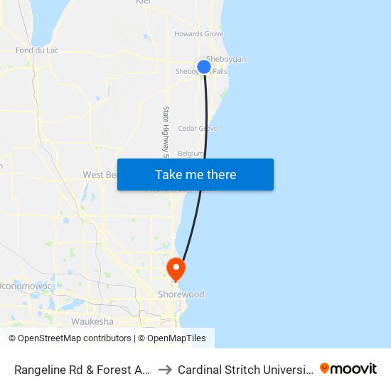 Rangeline Rd & Forest Ave to Cardinal Stritch University map