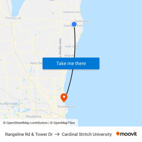 Rangeline Rd & Tower Dr to Cardinal Stritch University map