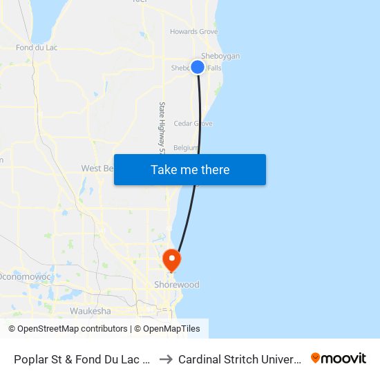 Poplar St & Fond Du Lac Ave to Cardinal Stritch University map