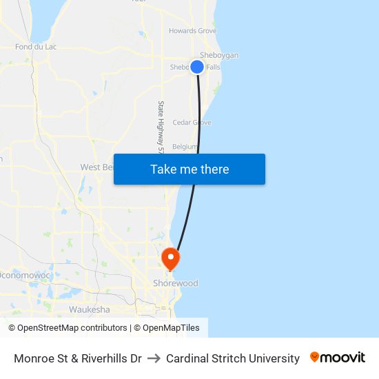 Monroe St & Riverhills Dr to Cardinal Stritch University map