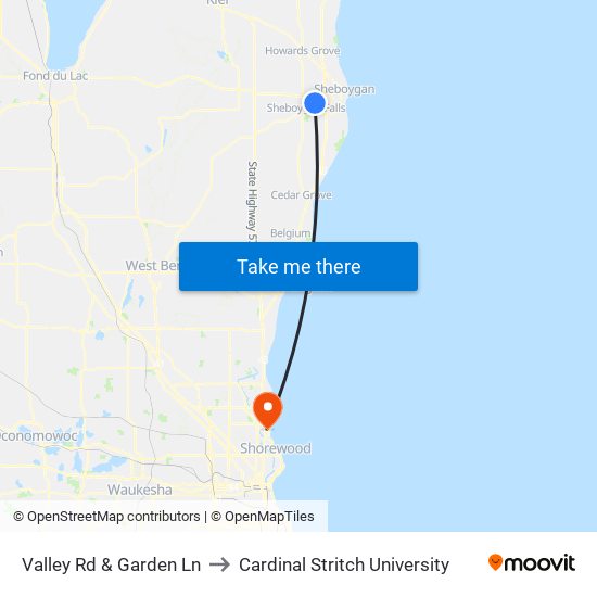 Valley Rd & Garden Ln to Cardinal Stritch University map