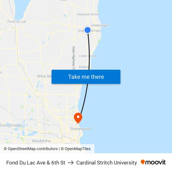 Fond Du Lac Ave & 6th St to Cardinal Stritch University map